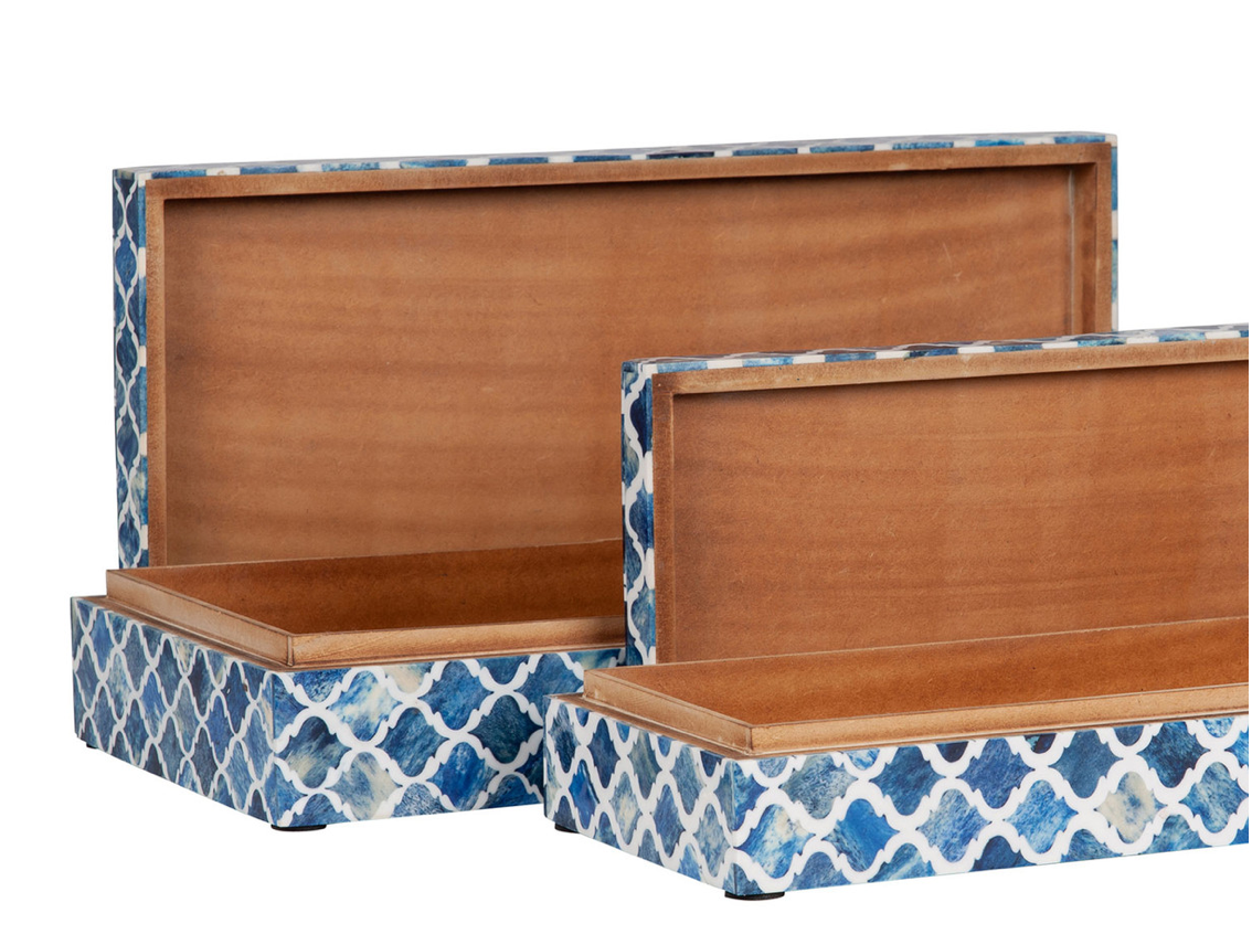 Rhea Wood and Bone Decorative Box, Blue