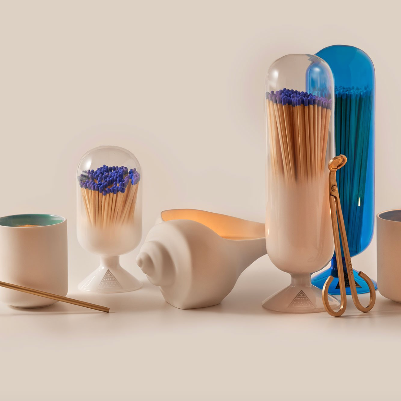 Cloud Fireplace Match Cloche With Blue-Tipped Matches