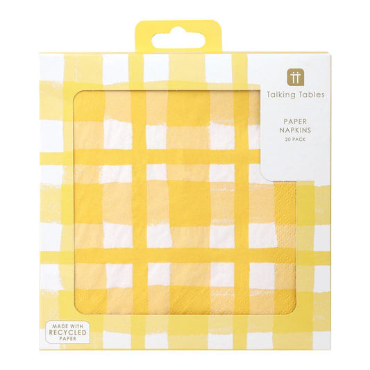 Bon Appetit Yellow & White Check Recycled Paper Napkins