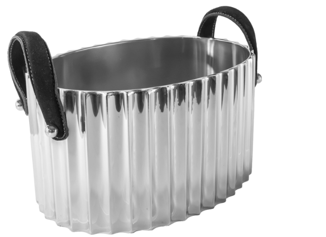 Stainless Steel Wine Cooler w/ Leather Handles - A - Polish