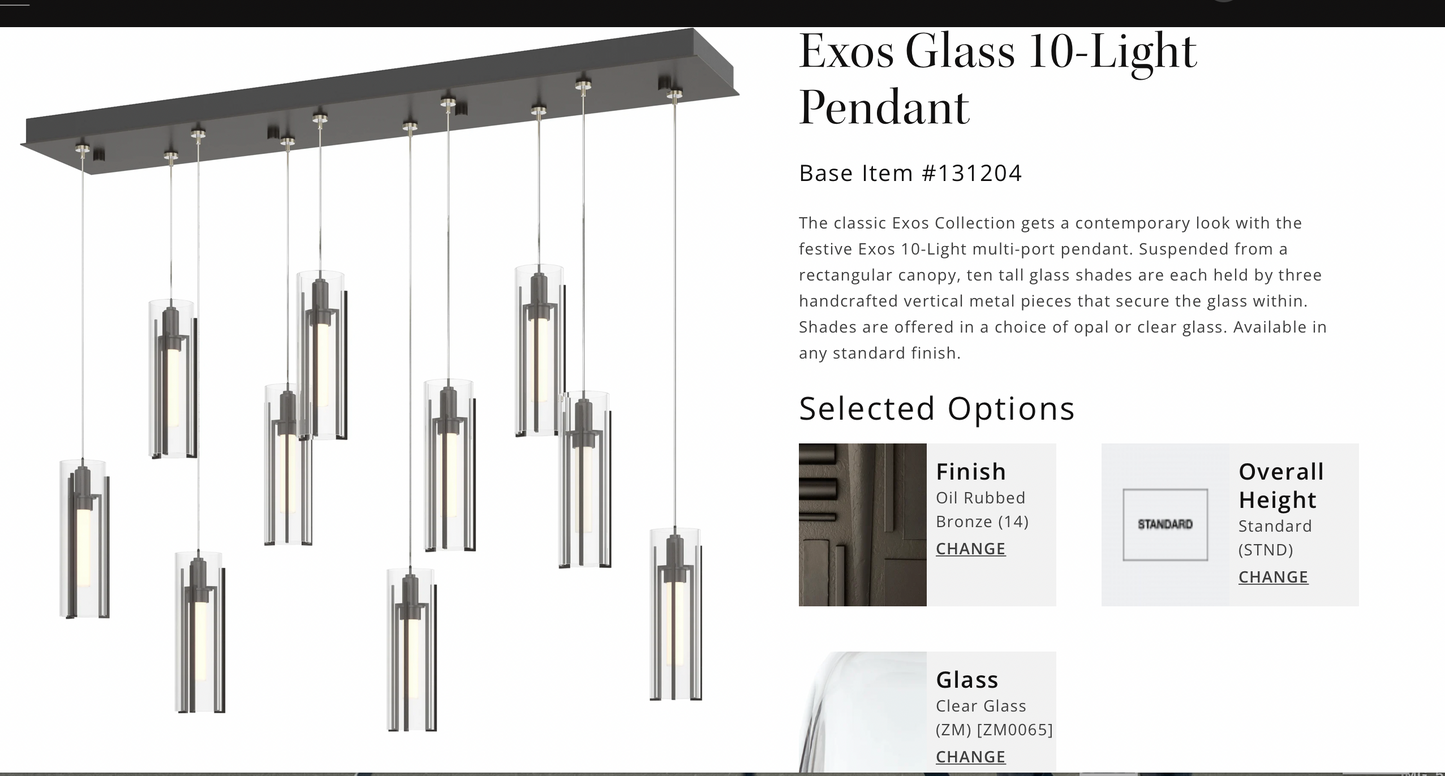 Exos Glass 10-Light Chandelier, Clear Glass/Oil Rubbed Bronze