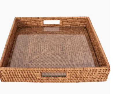 Square Serving Tray-Ottoman, Honey Brown, 20"x20"x3"