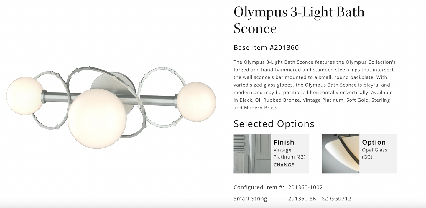 Olympus 3-Light Bath Sconce, Sterling/Opal