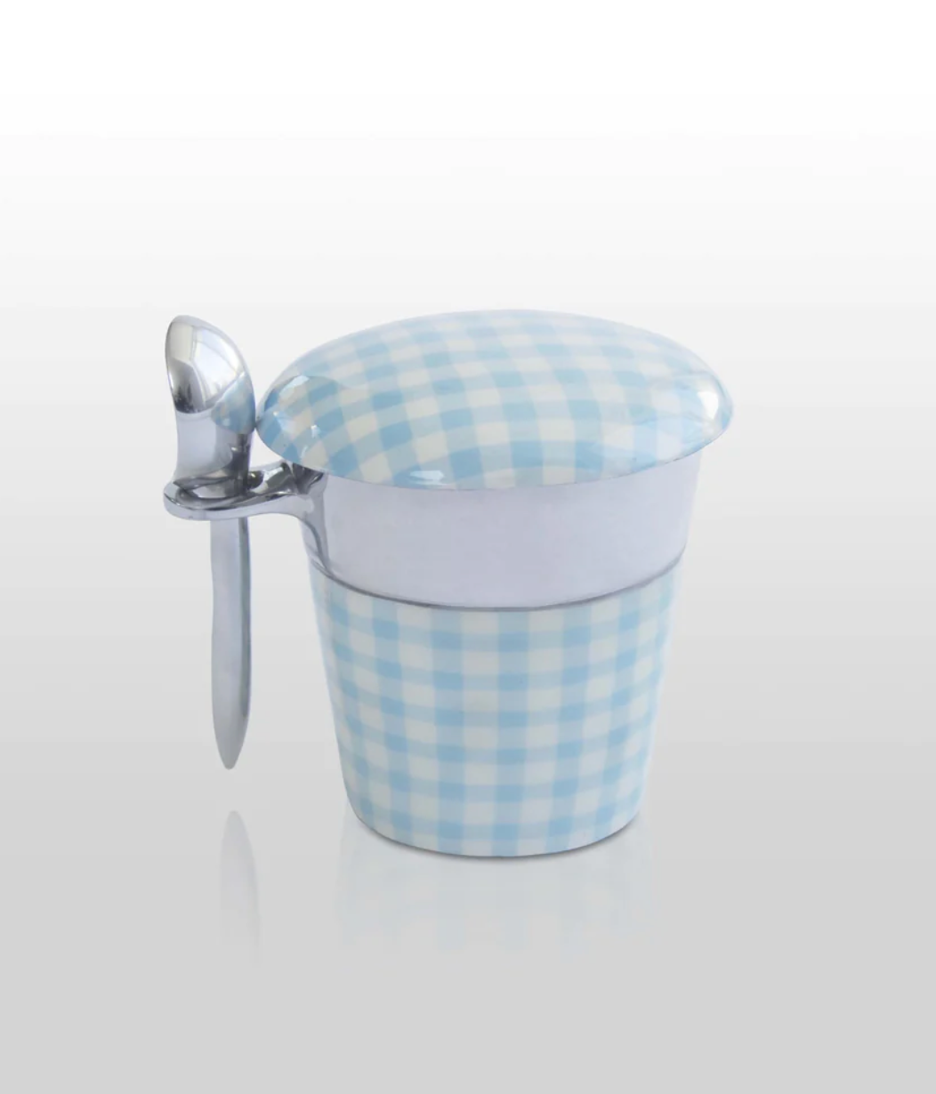 Gingham Pint Ice Cream Holder - Aqua