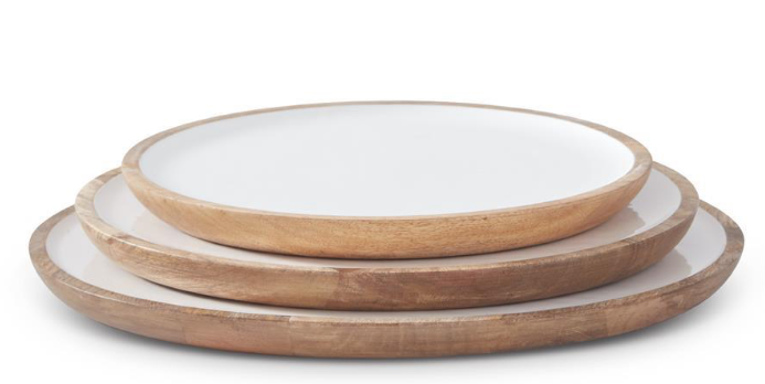 Mango Wood Trays/Platters with White Centers - Set of 3