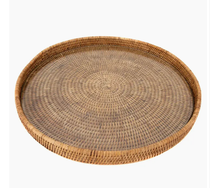 Round Serving Ottoman, Honey Brown, 19"