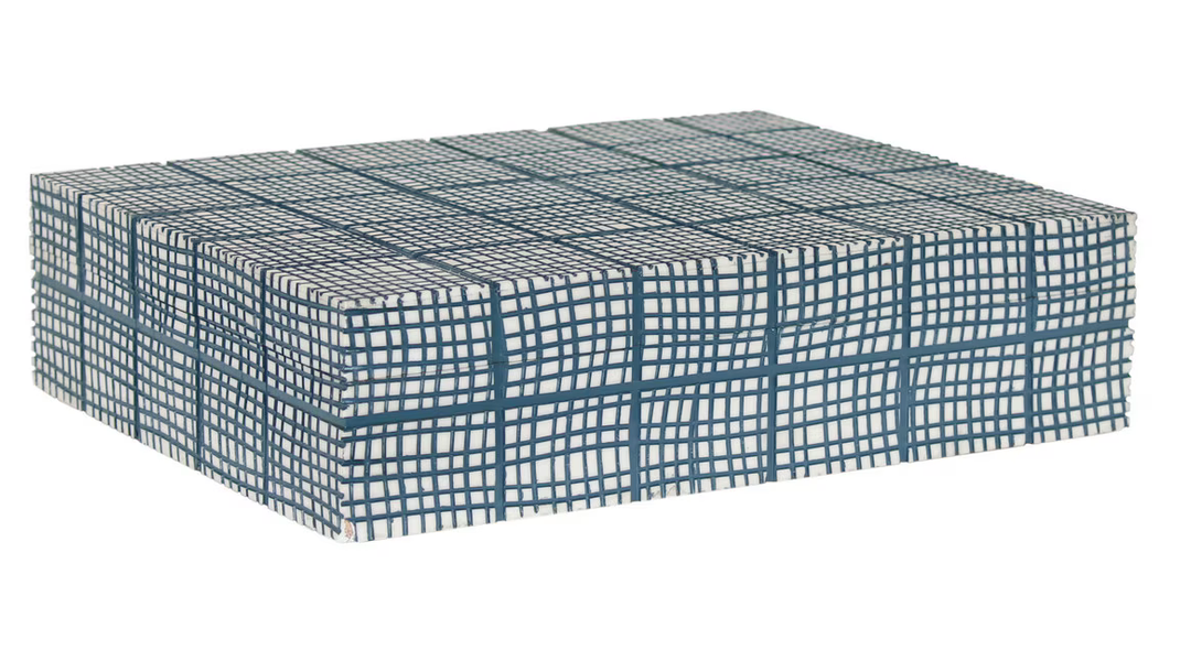 Abstract Grid Decorative Box - Blue and Ivory