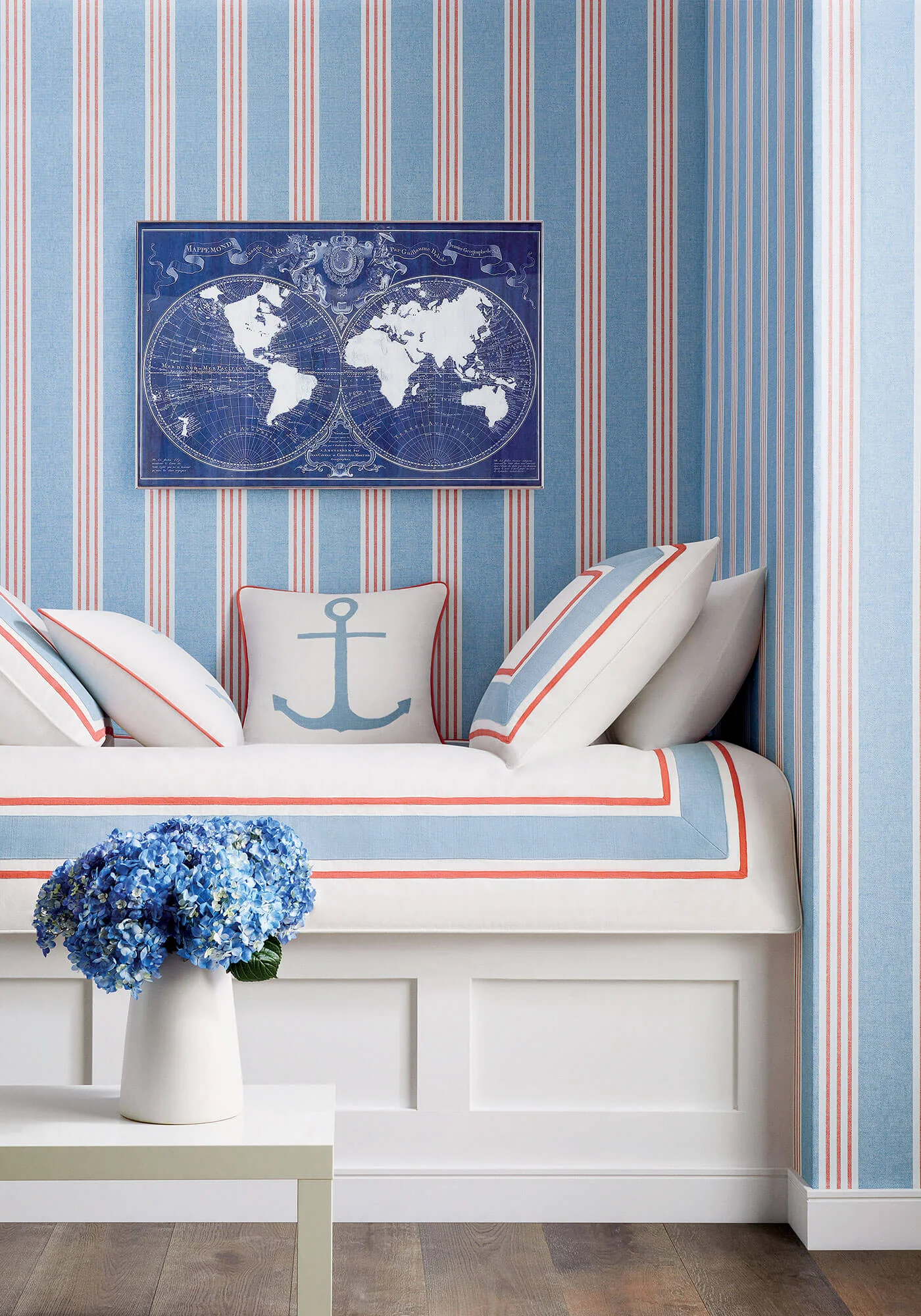 Canvas Stripe Wallpaper / Blue Coral