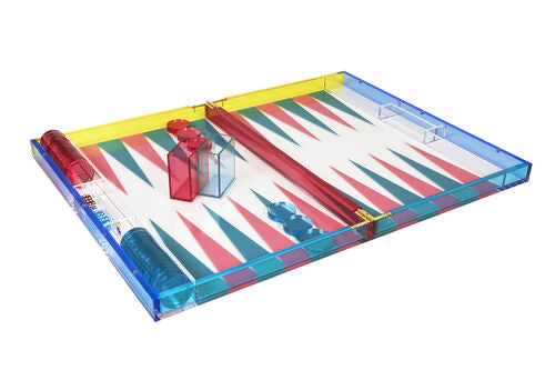 Lucite Multicolor Backgammon Set-Turquoise/Pink