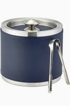 Leather Wrapped Ice Bucket Blue Traditional Leather