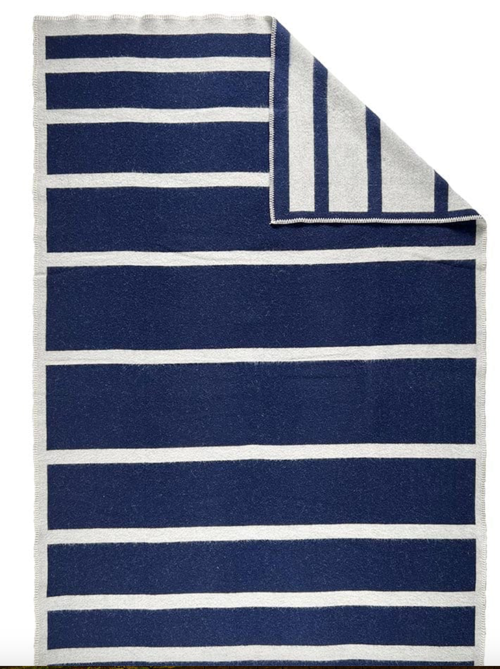 Reversible Framed Stripe Wool Throw - Navy Natural