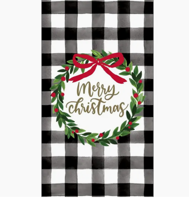 Christmas Guest Towel - Check Wreath Merry Christmas