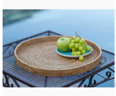 Round Serving Ottoman Tray, Honey Brown, 16"
