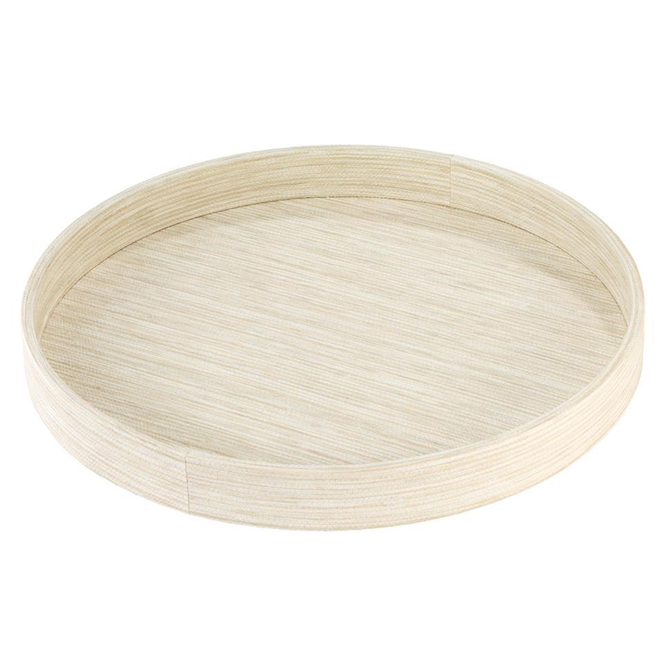 Grasscloth Ecru Round Tray