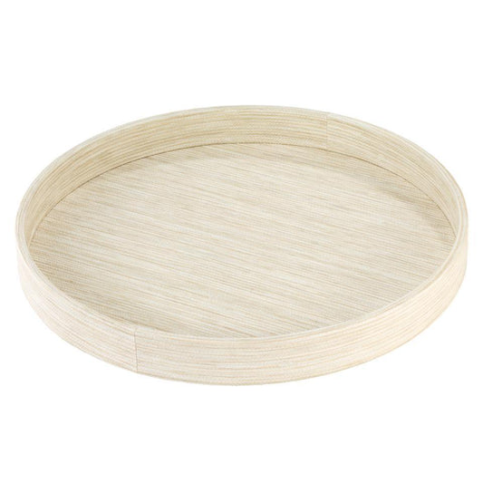 Grasscloth Ecru Round Tray