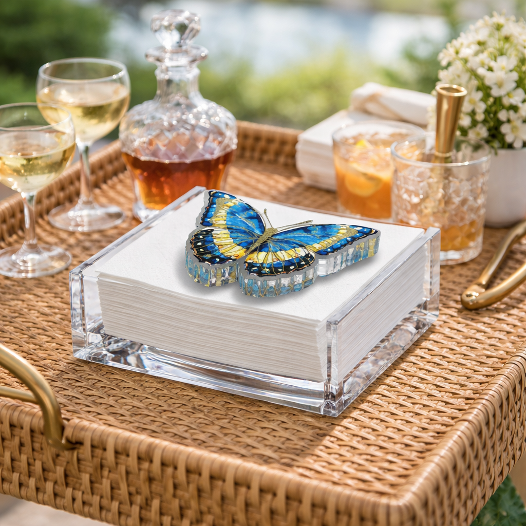 Acrylic Napkin Weight, Butterfly Blues