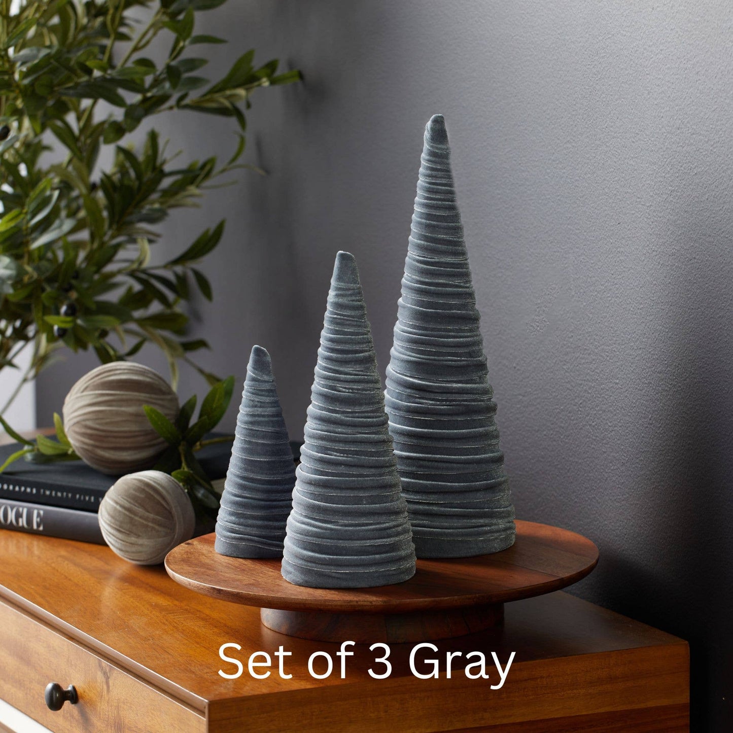 Cones Velvet Set of 3 Tablescape Mantel Best 25 Colors: Green