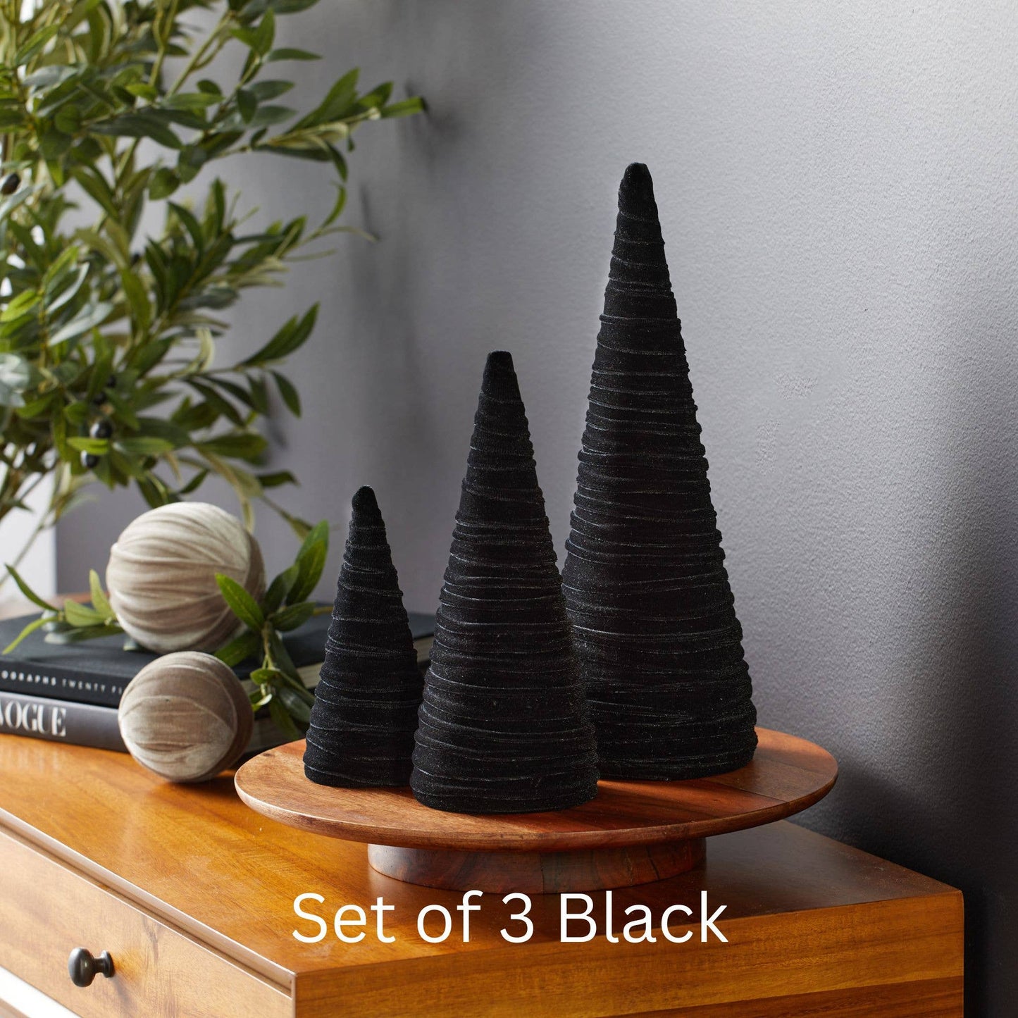 Cones Velvet Set of 3 Tablescape Mantel Best 25 Colors: Green