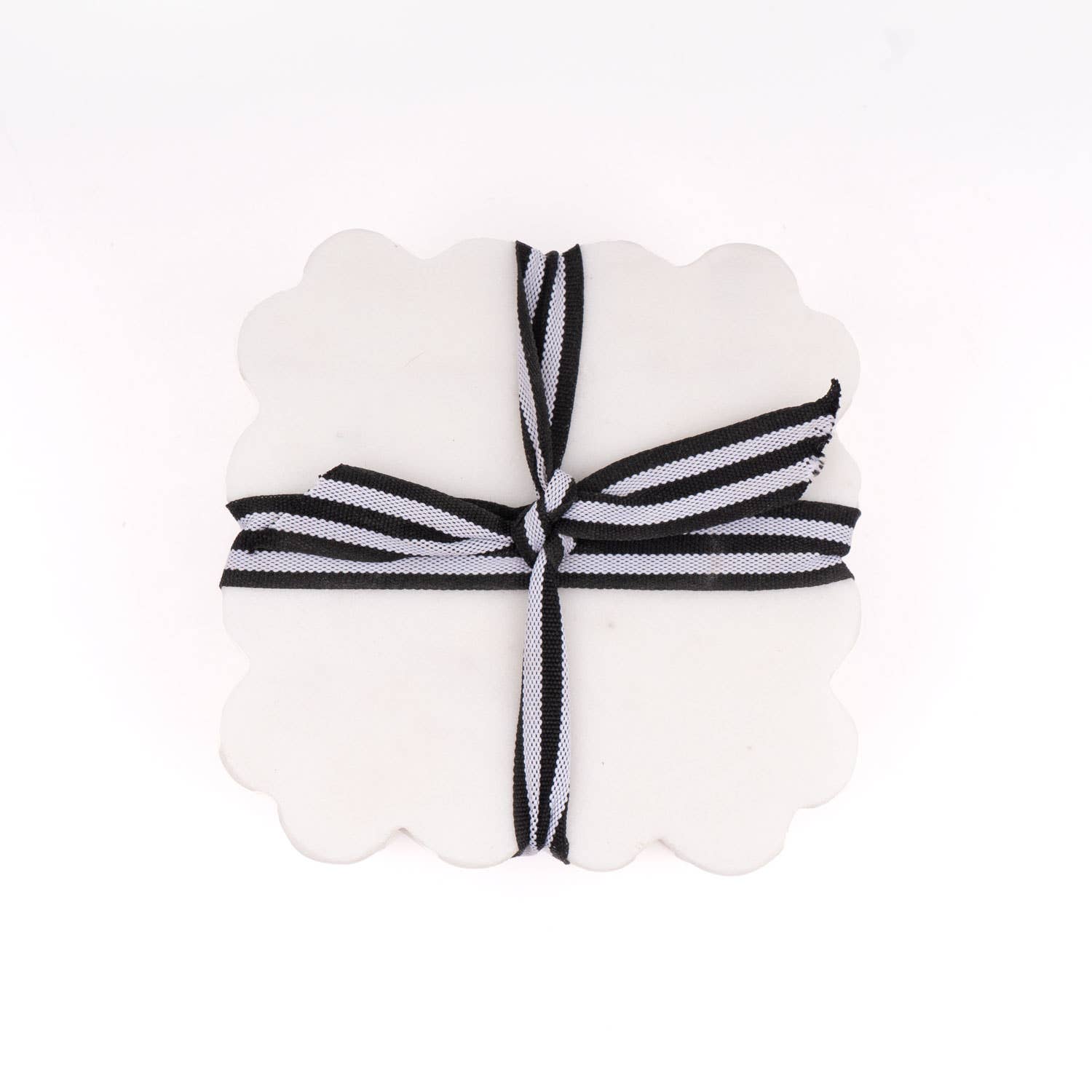 White Marble Scalloped Coaster Set - Thumbnail 4