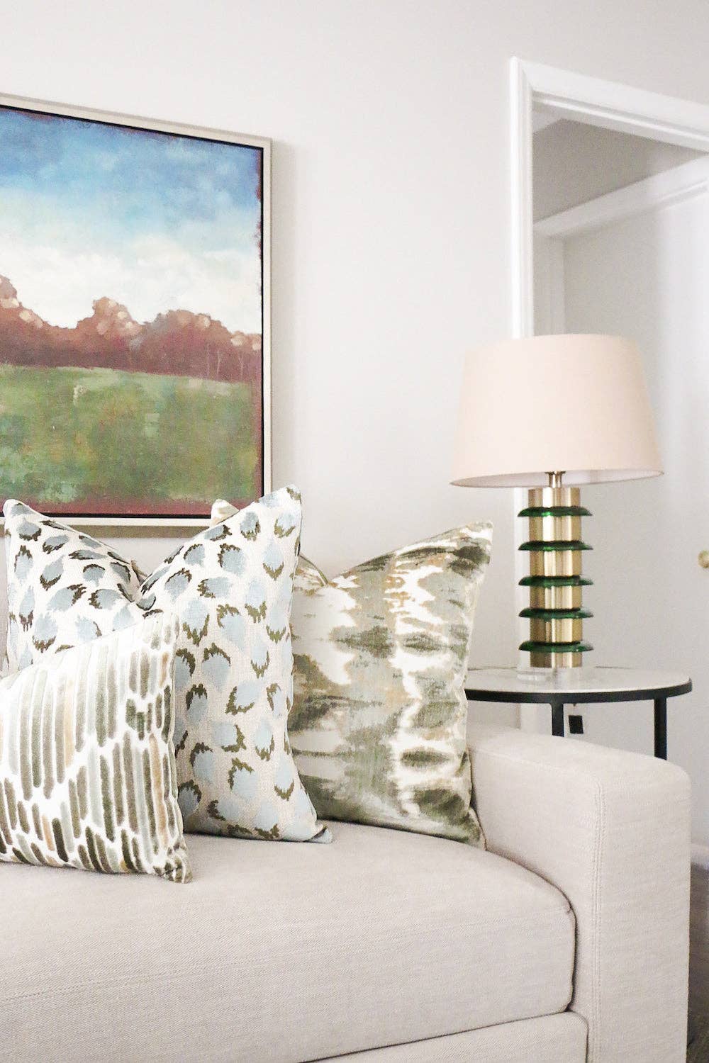 Lottie Aqua & Green Spotted Velvet Throw Pillow: Mineral / 14x20"