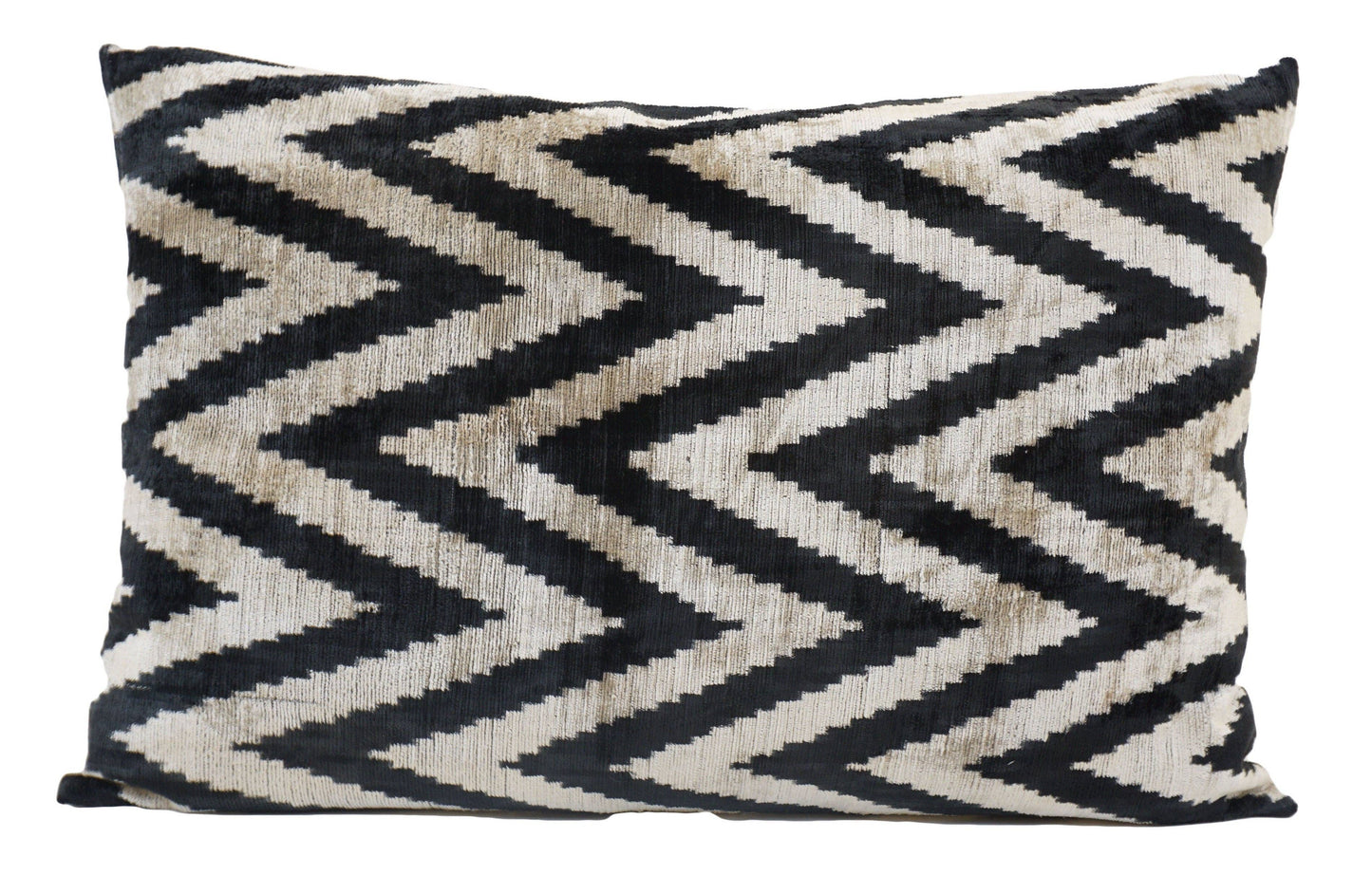 Black Zig Zag Ikat Pillow, 16"x24"