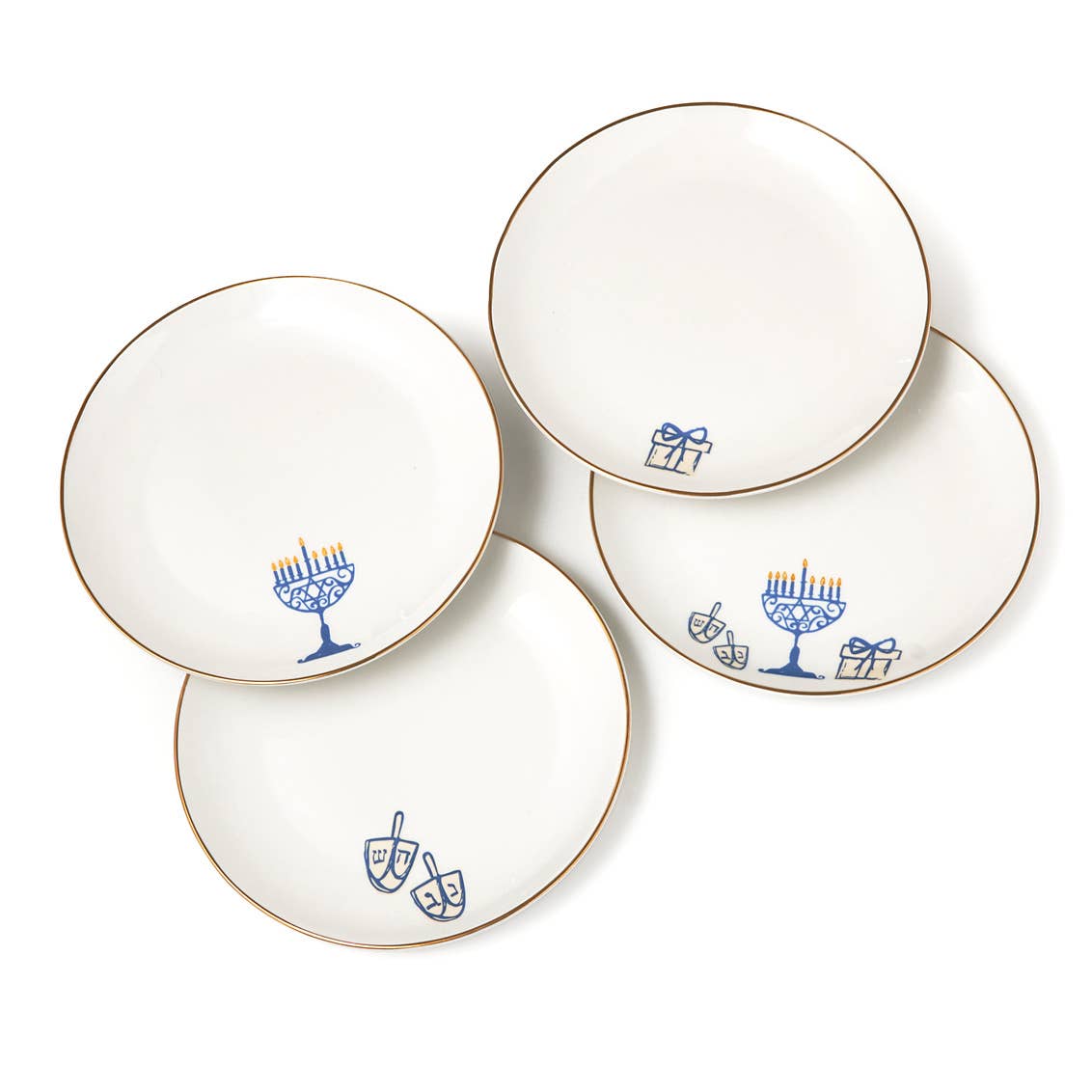 Hanukkah Gold Rim Appetizer Plates, Set of 4 - Judaica
