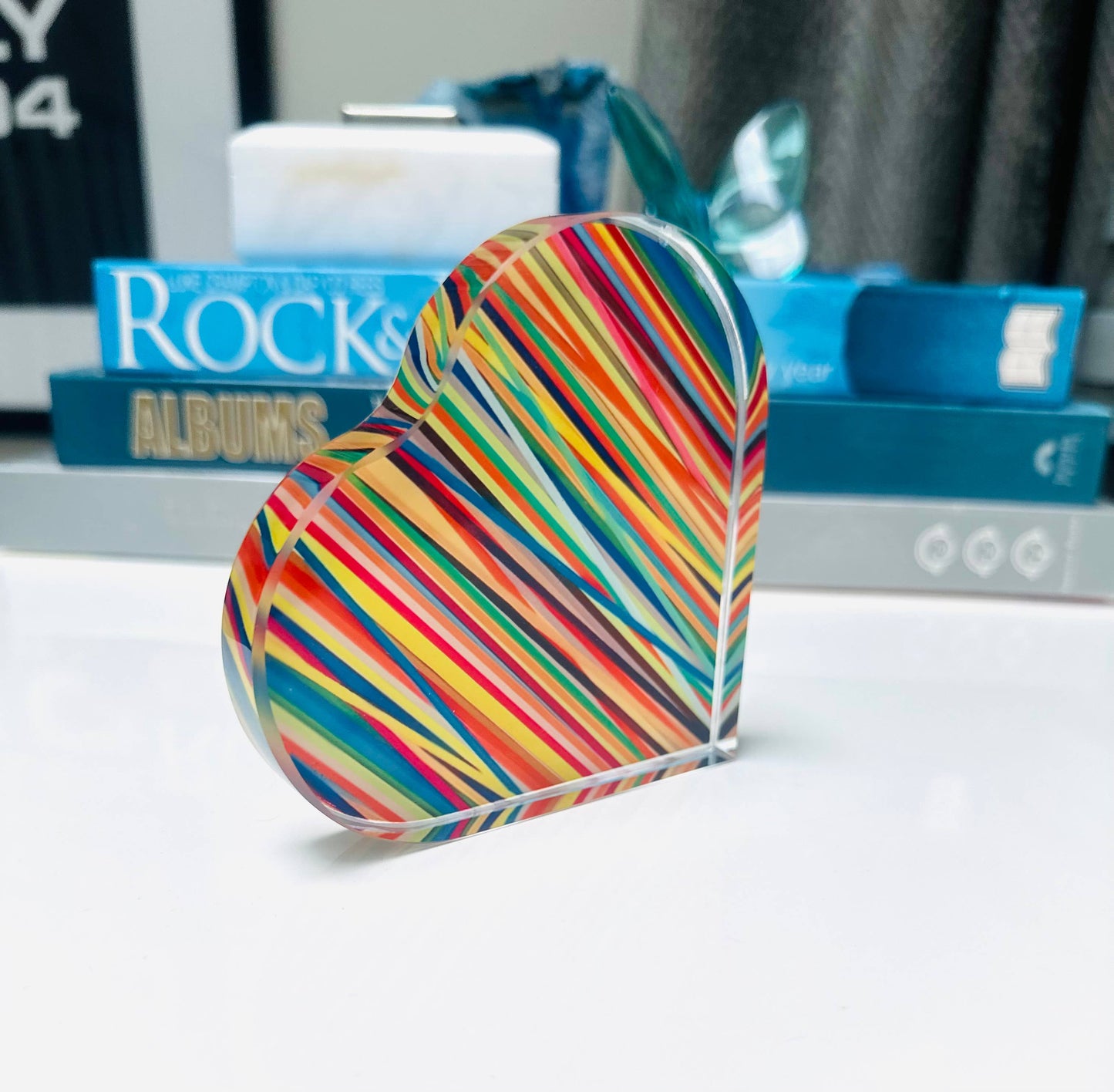 Colorful Abstract Crystal Heart Paperweight
