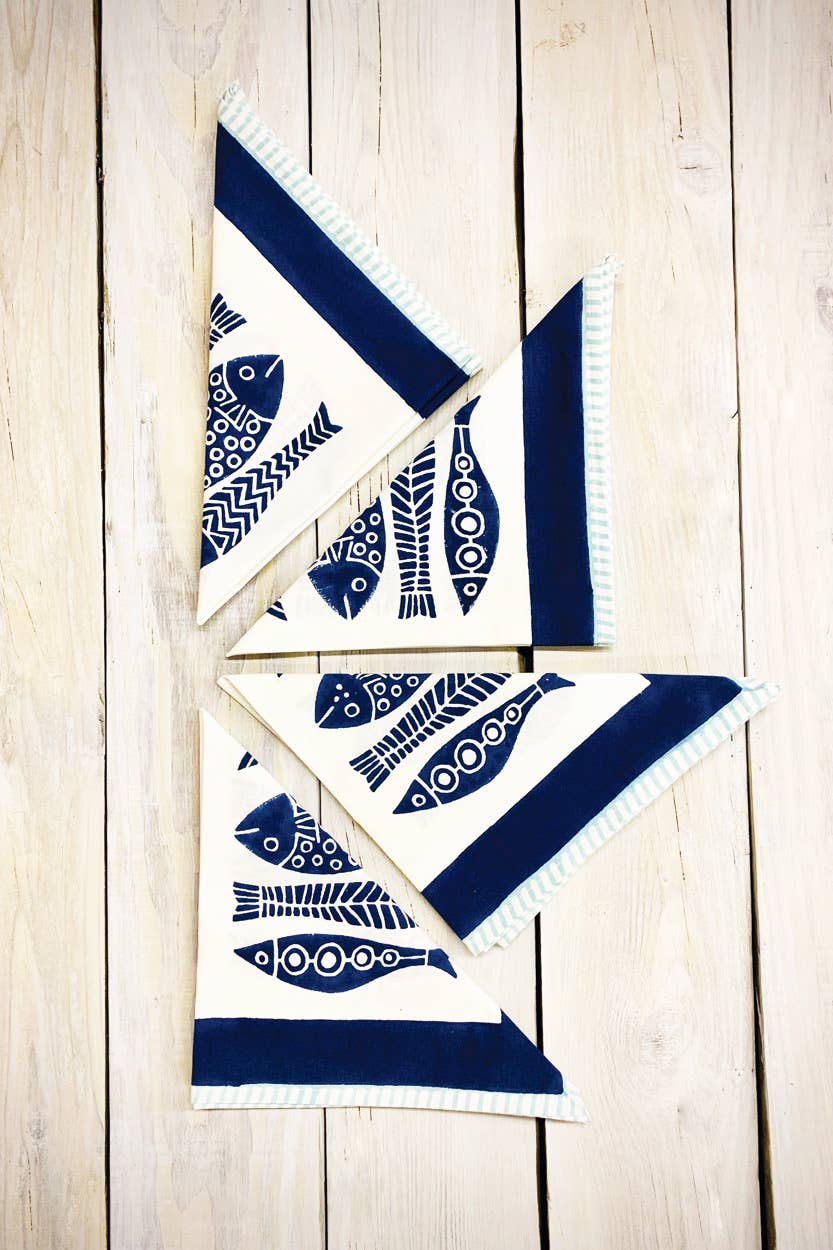 Fish Block Print Napkin Set