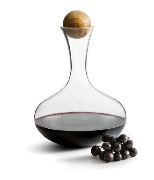 Red Wine Carafe with Oak Stopper: Size: 67 oz., Dia 7 3/4”, H 11”