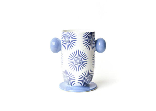 Iris Blue Large Cylinder Vase with Knob Handles