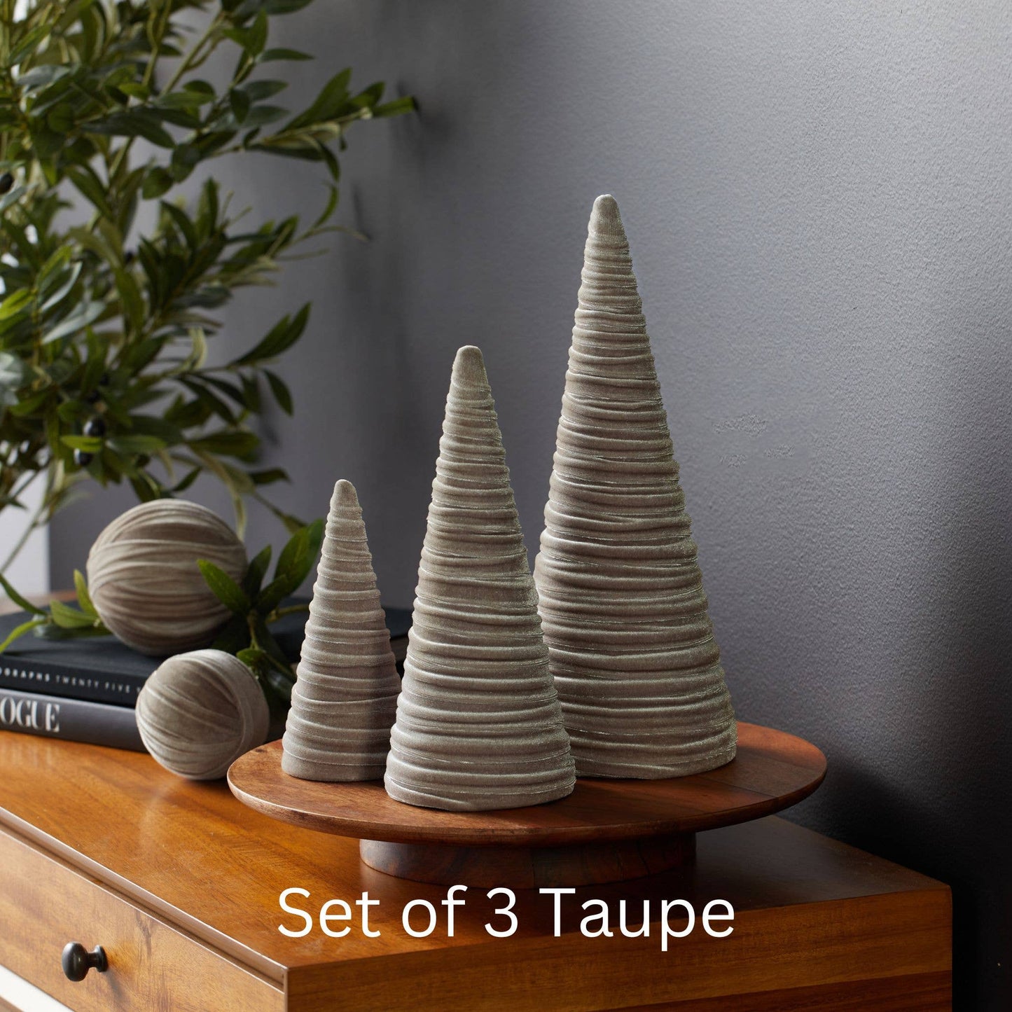Cones Velvet Set of 3 Tablescape Mantel Best 25 Colors: Green