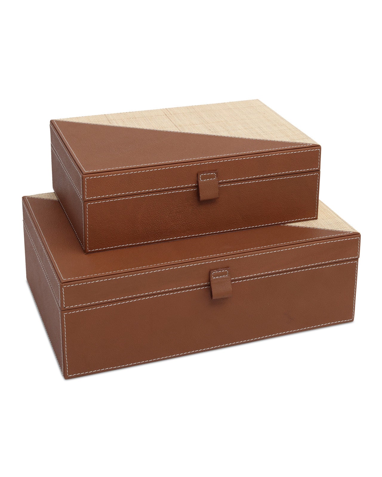 Leather and Raffia Box Set of 2