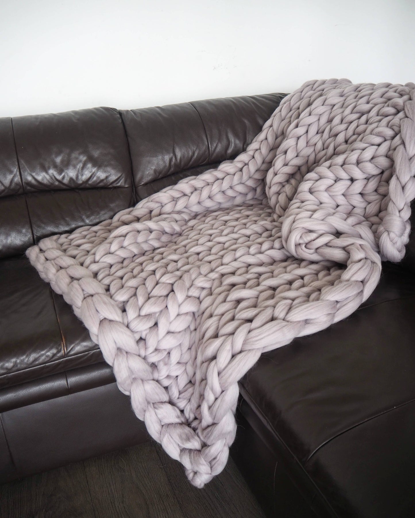 Chunky Knit Blanket 100% Merino Wool Arm Knit Blanket: Grey / 30x50 inches
