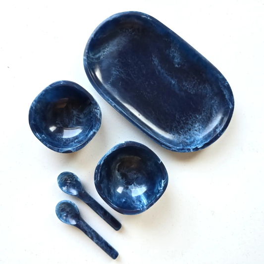 Resin Small Tray & Two Bowls / Blue
