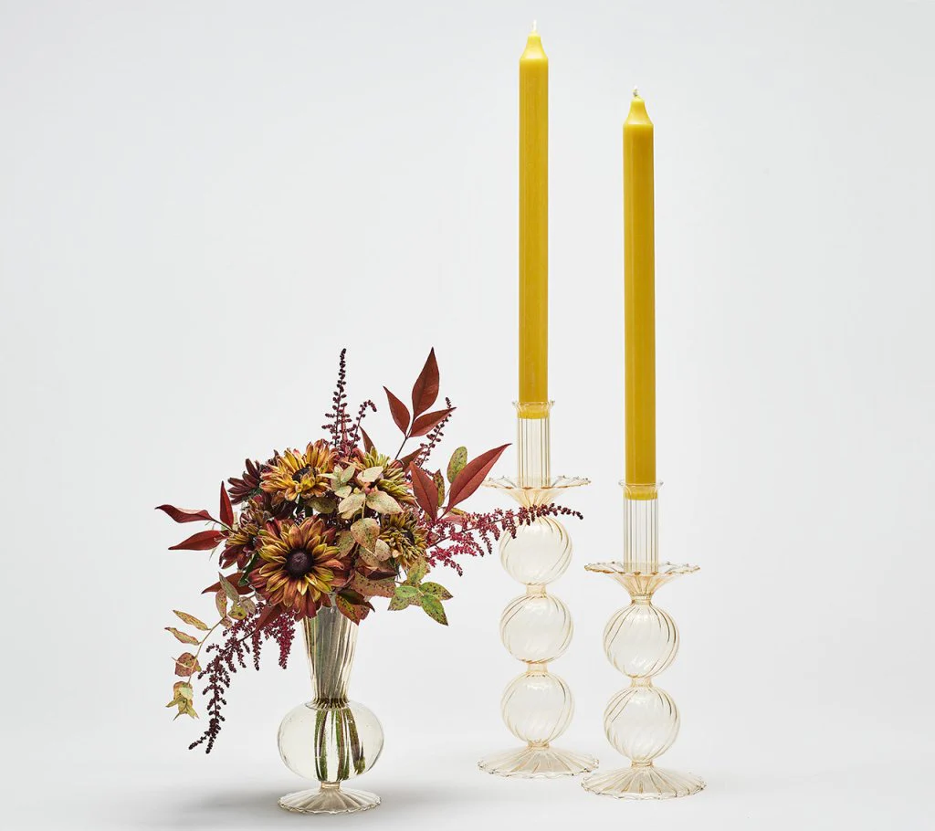 Iris Tall Candle Holder in Champagne, Set of 2 in a Box - Thumbnail 3