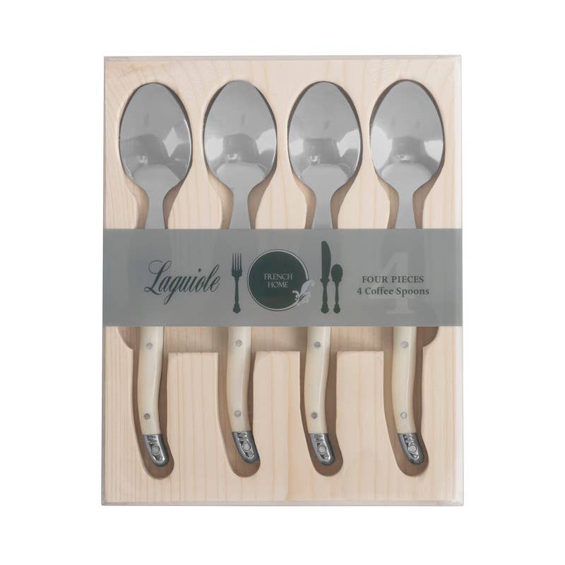 French Home Laguiole Coffee Spoons, Set of 4, Faux Ivory
