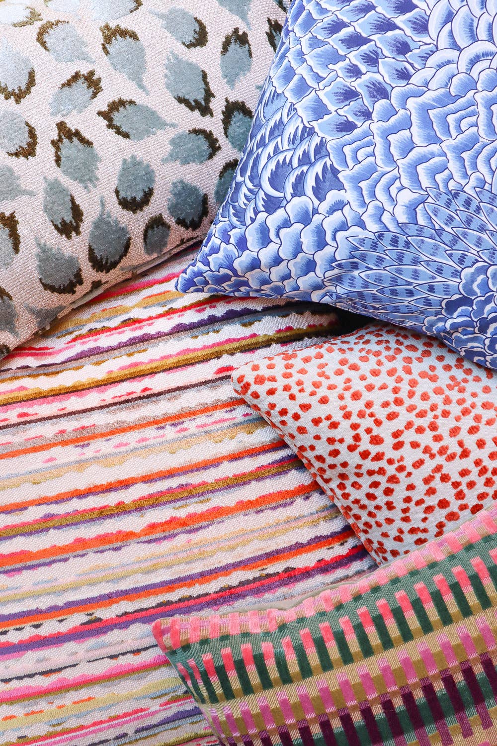 Lottie Aqua & Green Spotted Velvet Throw Pillow: Mineral / 14x20"