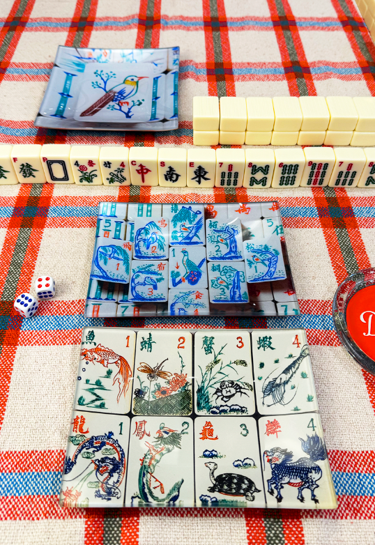 Mahjong #1 Decoupage Glass Tray: 4"X 6"