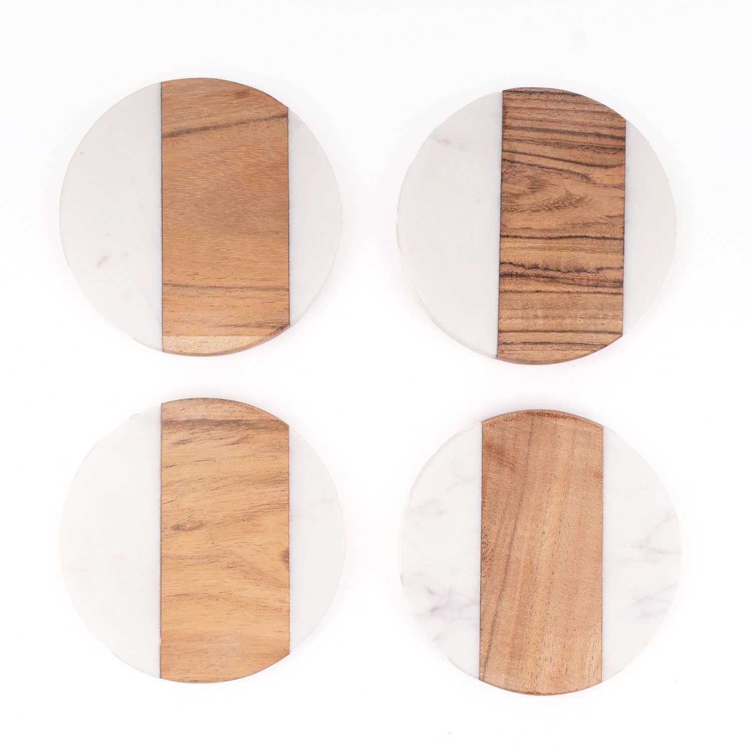 Marble & Wood Round Coaster Set - Thumbnail 2