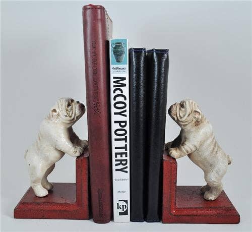 Bookends - Cast Iron Pair White Vintage Bulldog