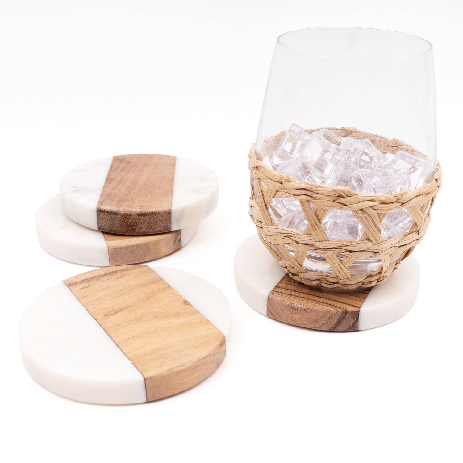 Marble & Wood Round Coaster Set - Thumbnail 5