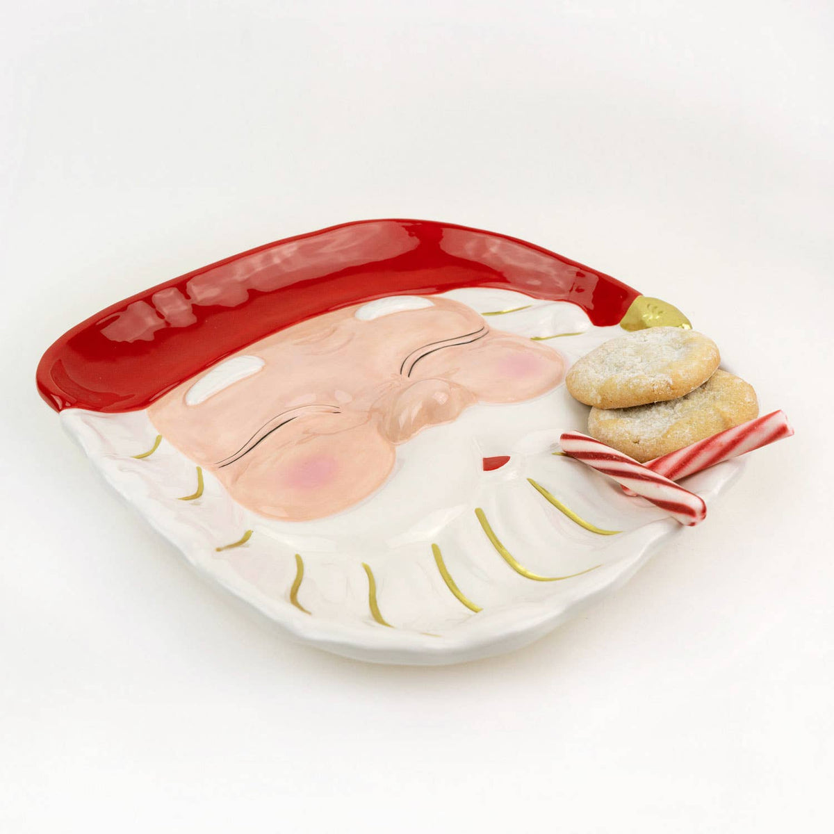 Red Santa Ceramic Round Platter, 12-Inch