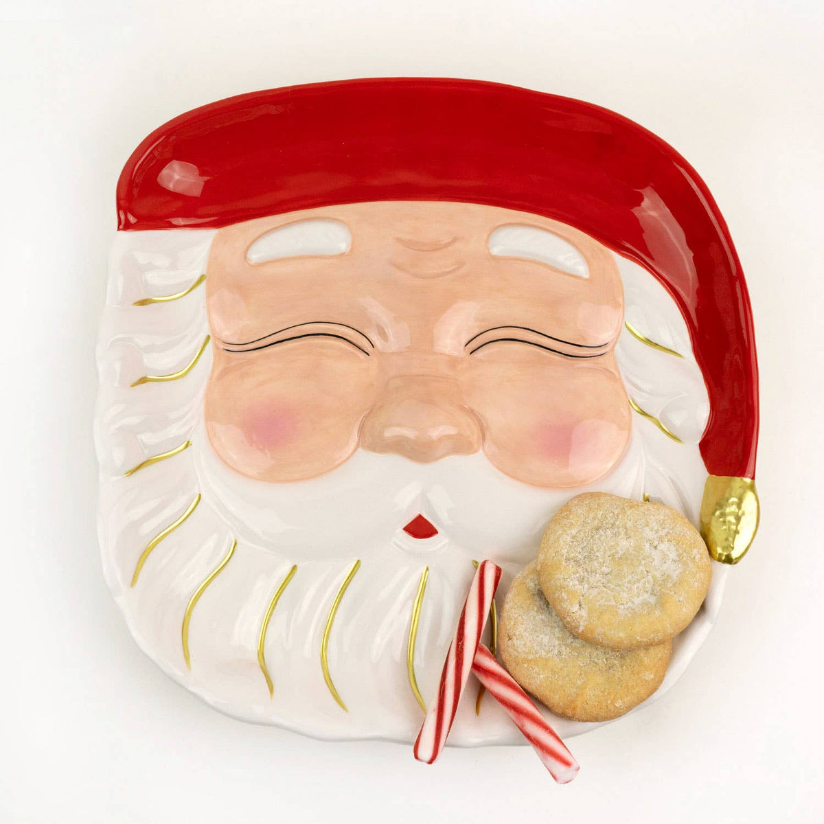 Red Santa Ceramic Round Platter, 12-Inch