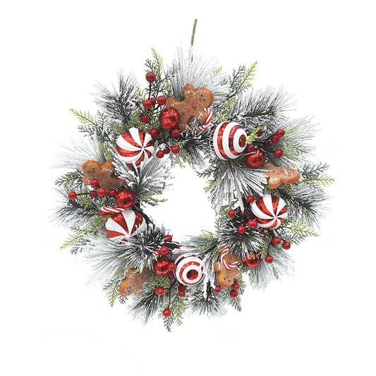 20" Unlit Gingerbread Flocked Green Wreath