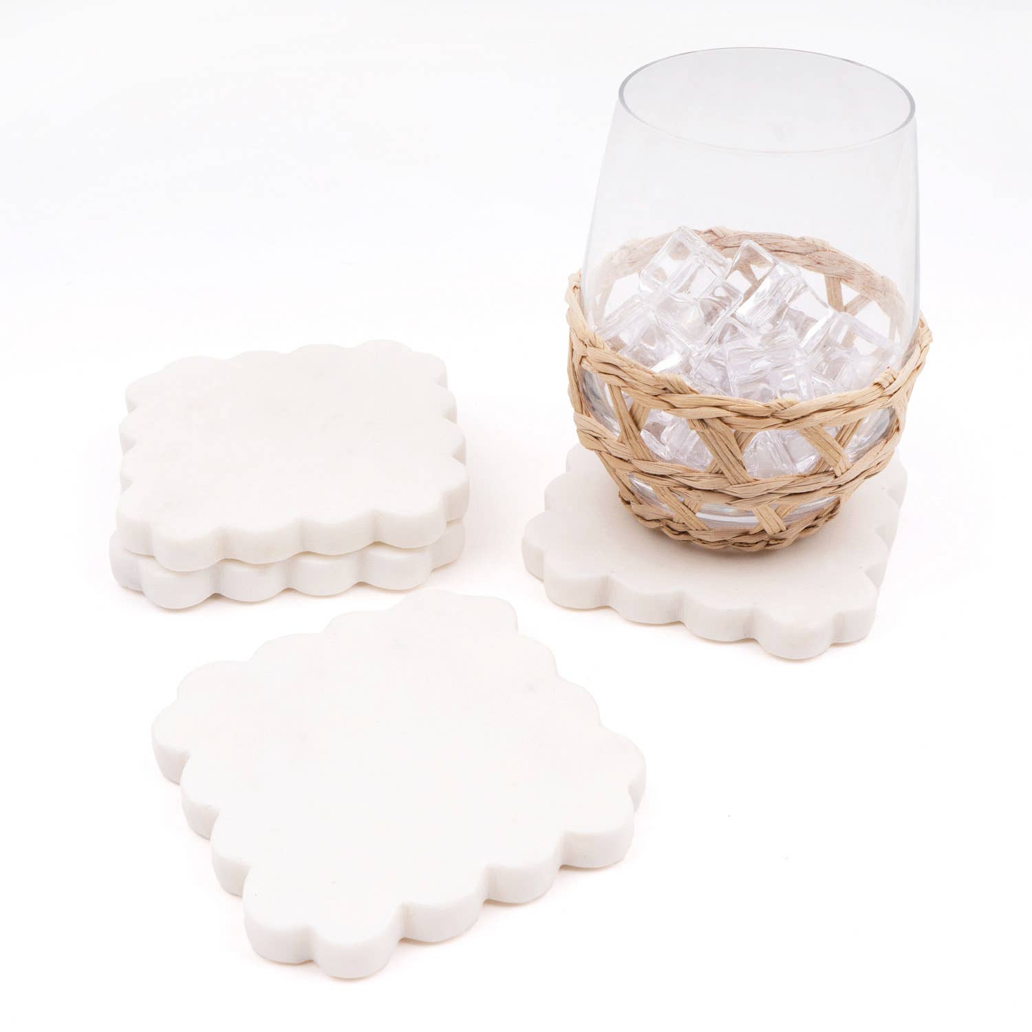 White Marble Scalloped Coaster Set - Thumbnail 3