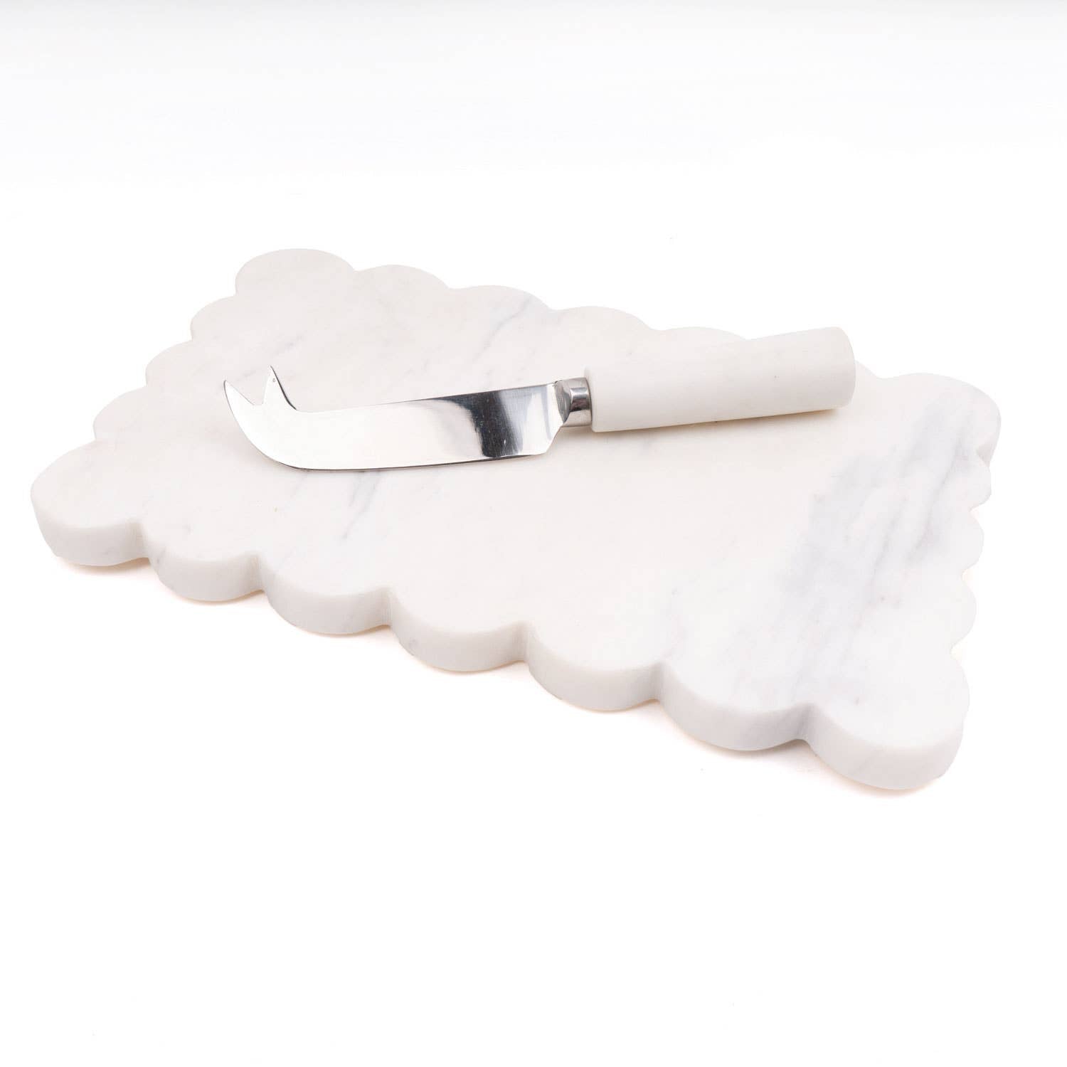 White Marble Scalloped Cheese Board & Knife Set - Thumbnail 3