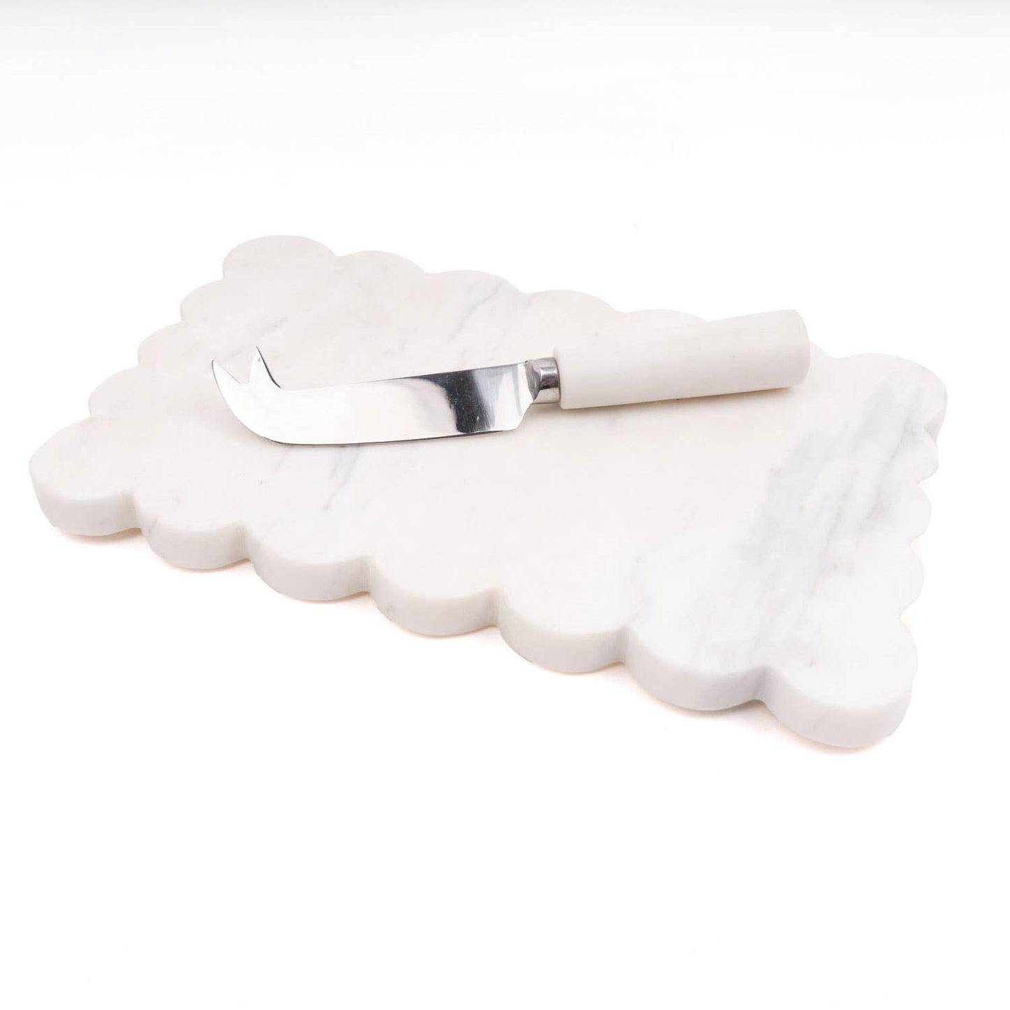 White Marble Scalloped Cheese Board & Knife Set