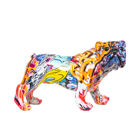 Hand Painted Street Art Bulldog Standing Sculpture- 11" long