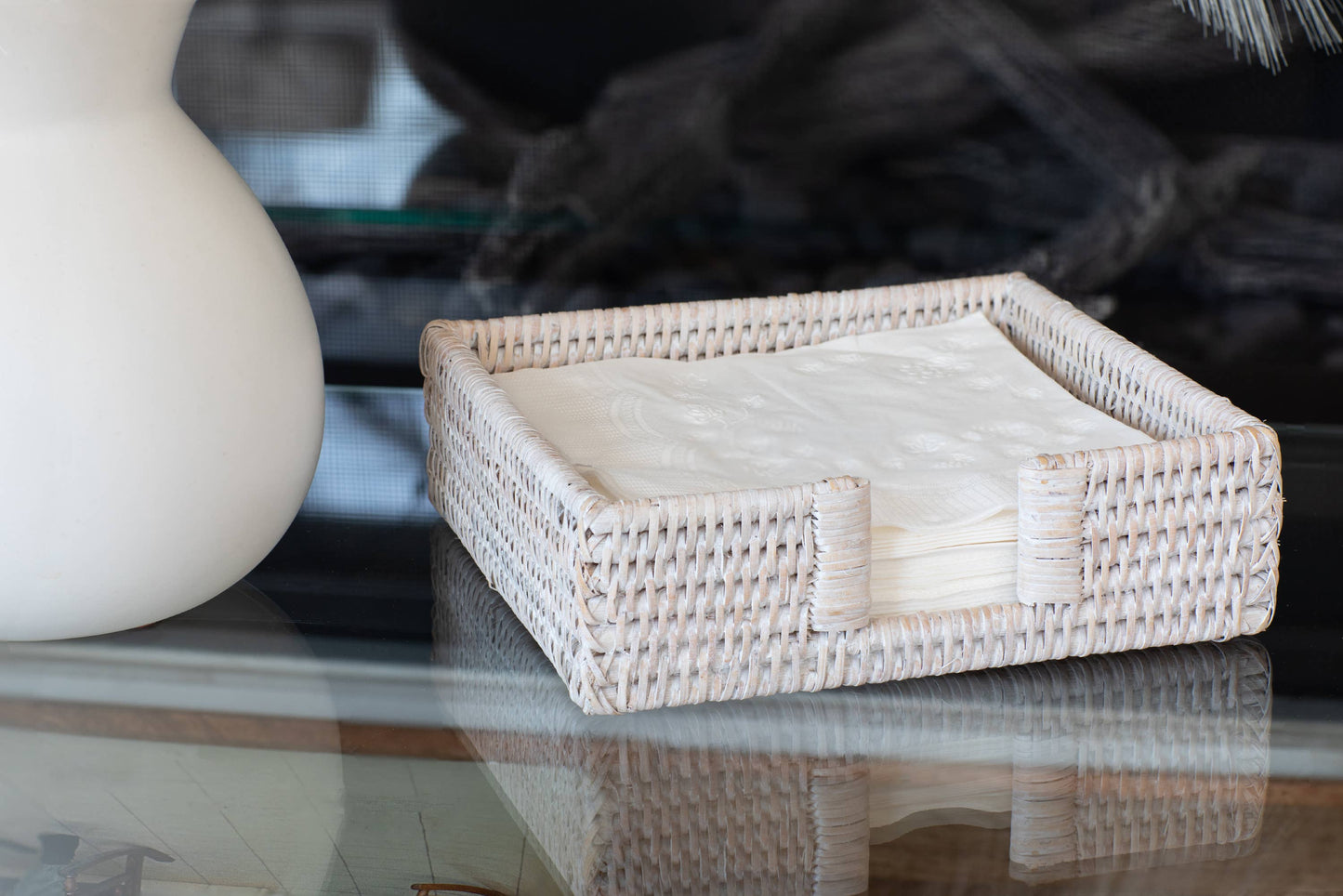Artifacts Rattan™ Cocktail Napkin Holder with Cutout: Honey Brown