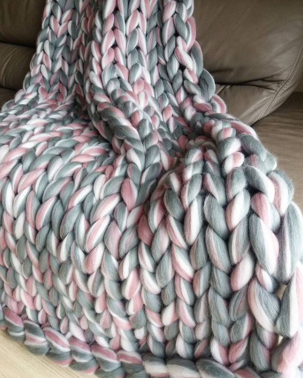 Chunky Knit Blanket, Giant Blanket, 100% Wool Blanket: Dark grey / 30x50 inches